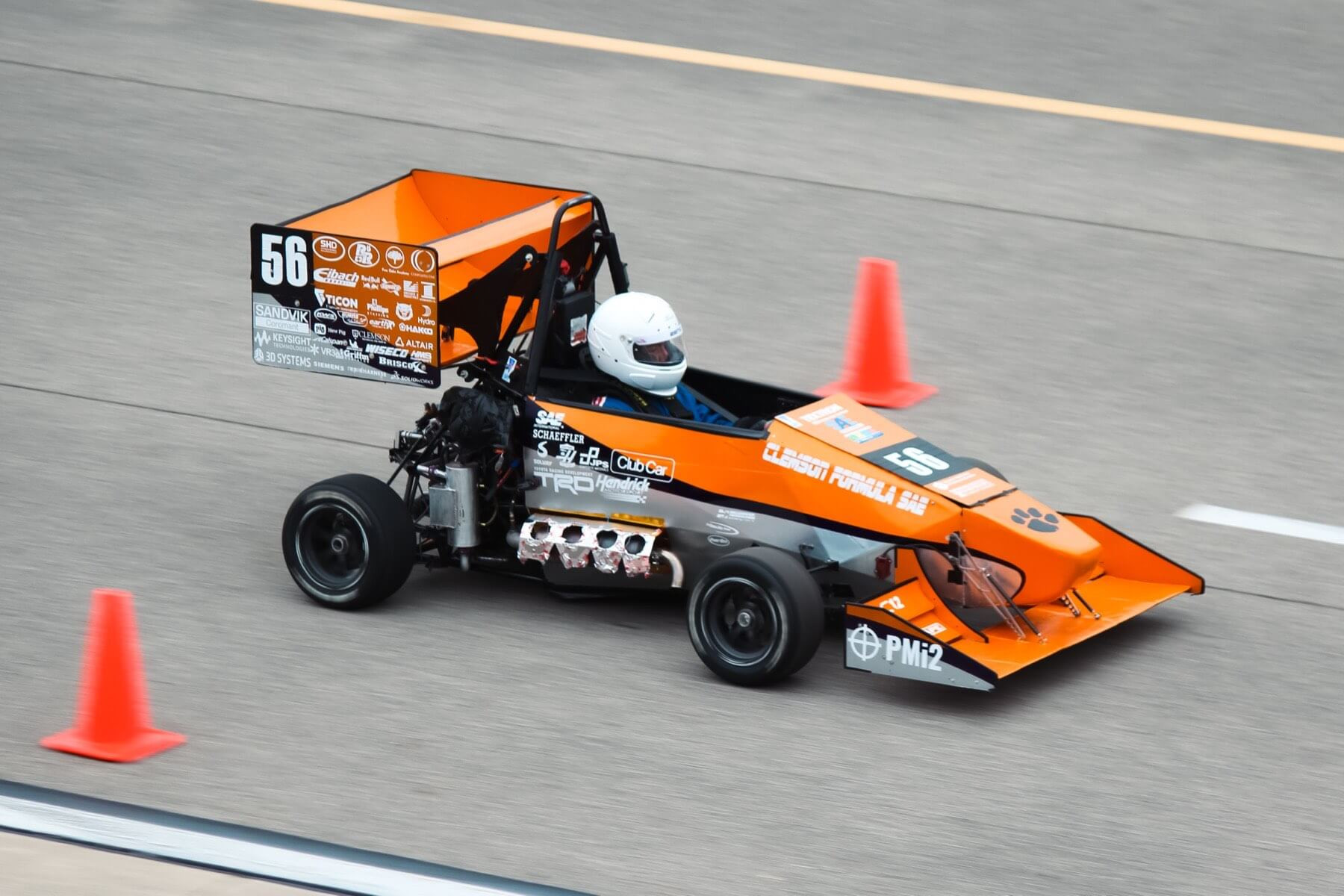 Clemson formula SAE car in motion from the side